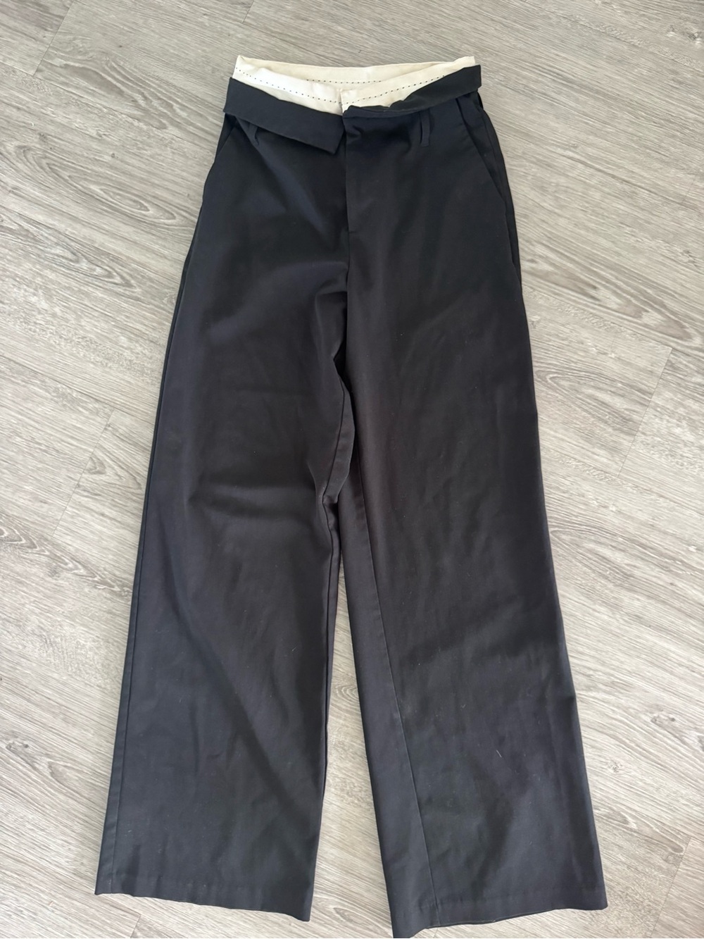 Zara Black Wide-Leg Trousers with Contrast Waist